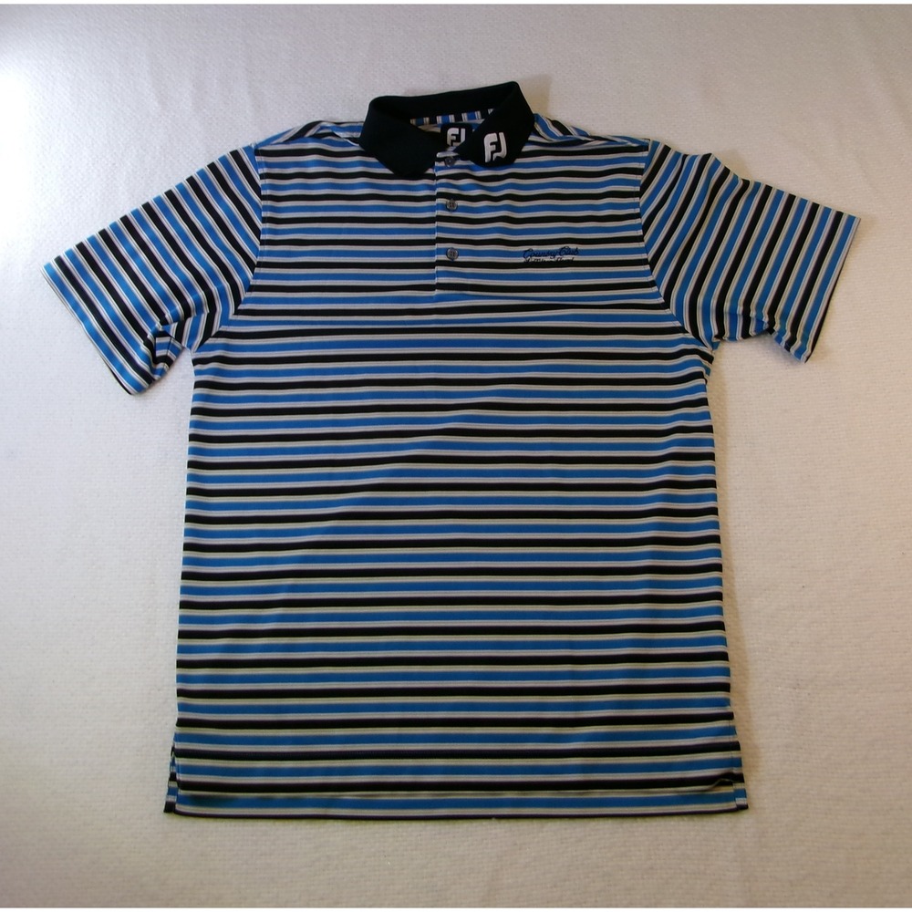 FootJoy‎ Mens Blue Striped Golf Polo Shirt Hilton Head Country Club Size Medium